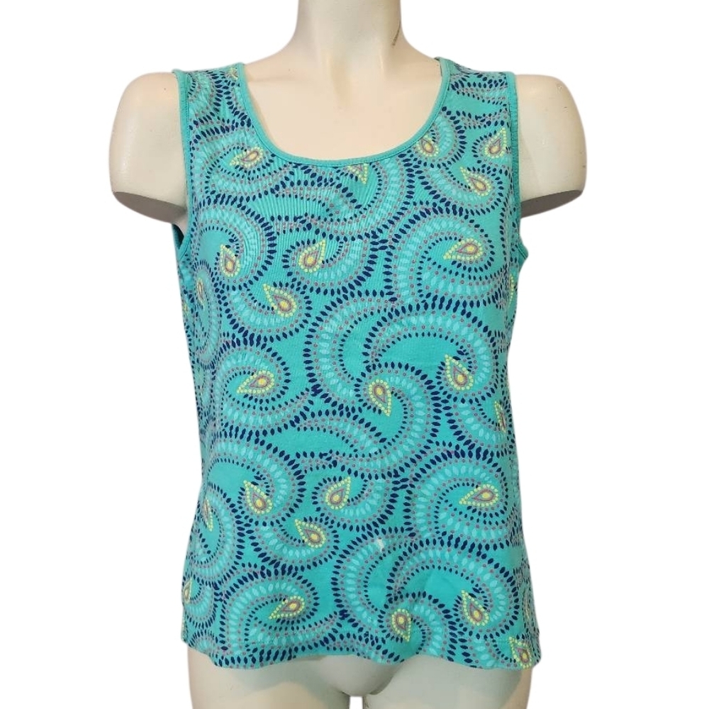 Turquoise Paisley Women's Tank Top White Stag Size Medium